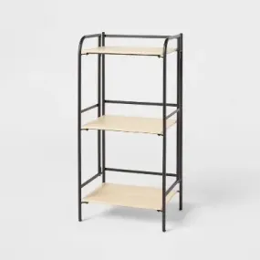 Folding 3 Shelf Narrow Black Metal with Natural Wood Shelves - Brightroom