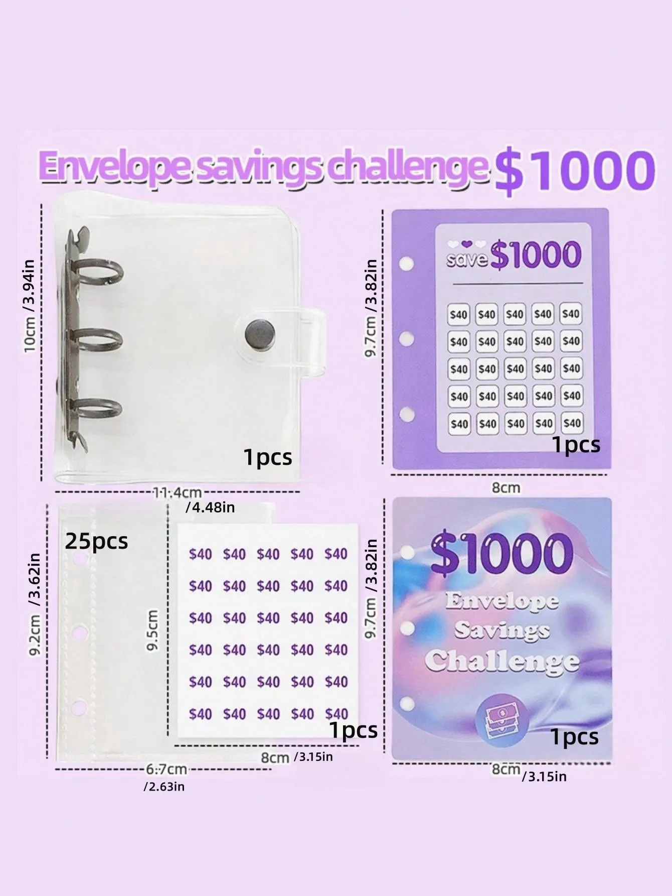 1 25-Page Mini Pocket Portable Money-Saving Challenge Binder With 4 Options