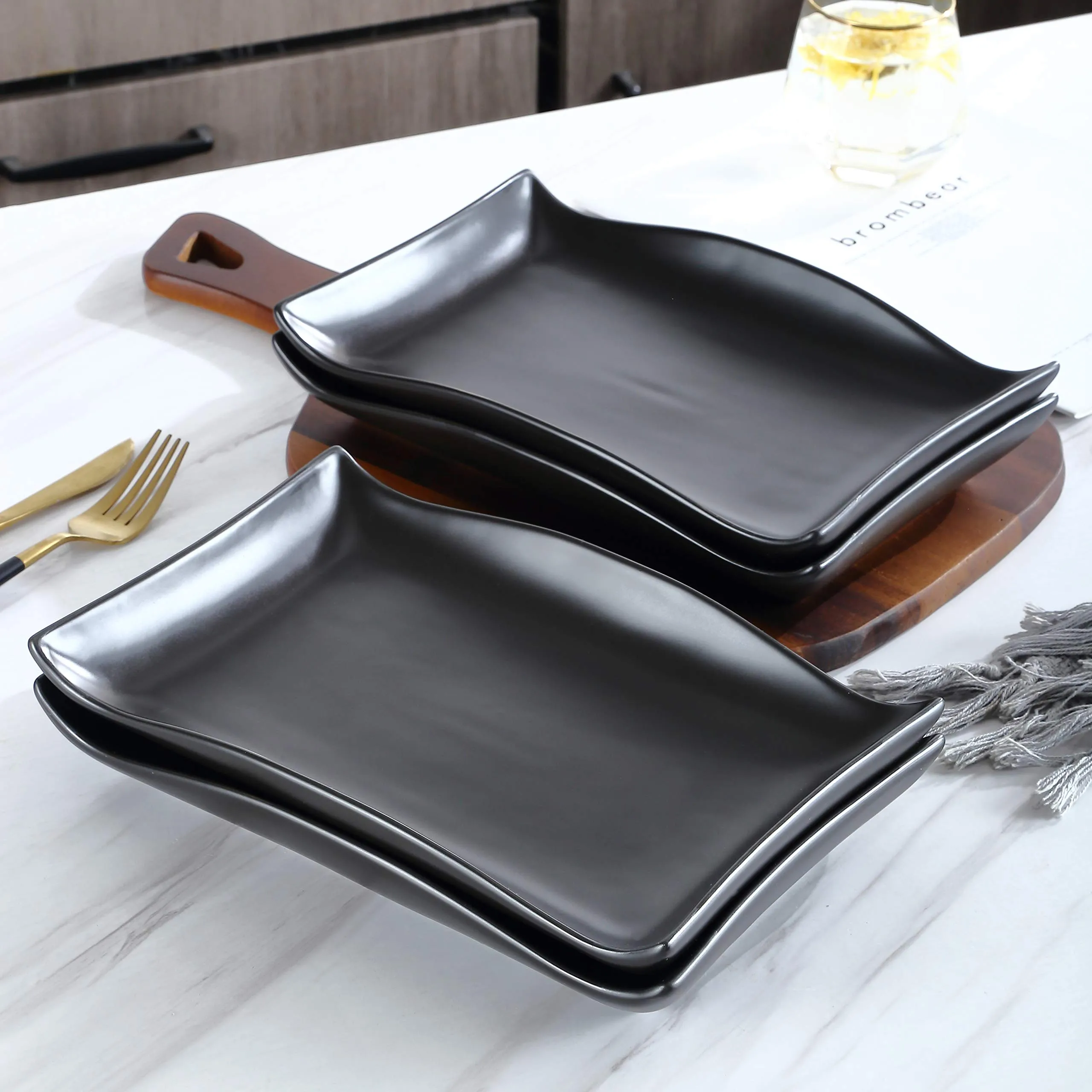 10"X7" Set Of 4 Curvy Stylish Design Serving Trays Modern Plates Rectangular Platters