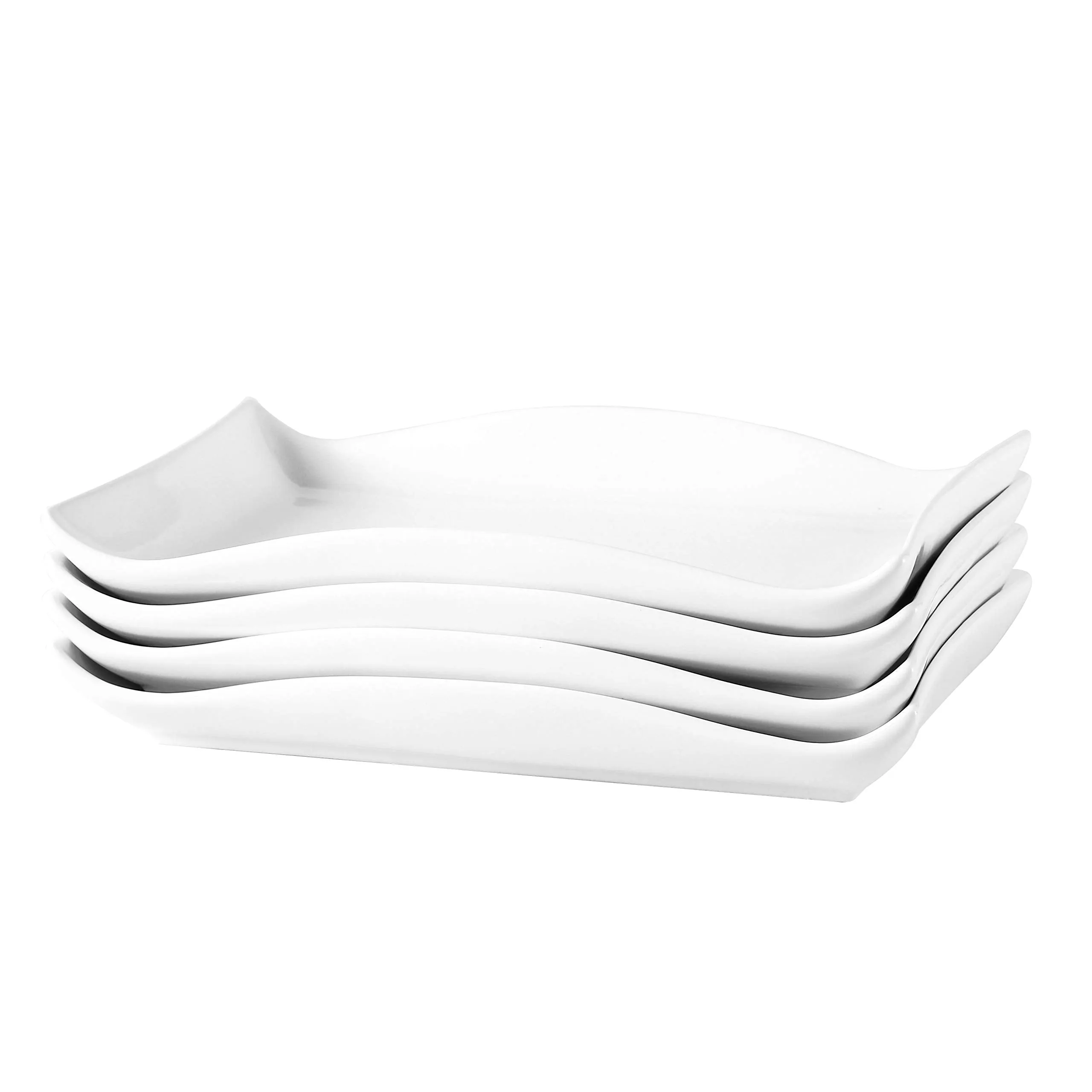 10"X7" Set Of 4 Curvy Stylish Design Serving Trays Modern Plates Rectangular Platters