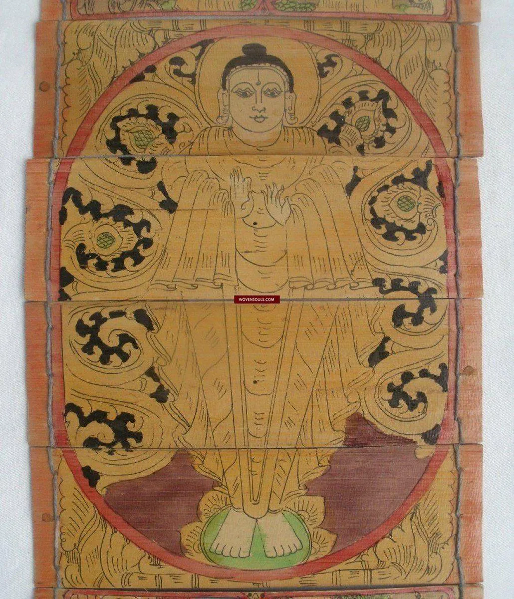 1162 SOLD Vintage Burmese Parabaik Manuscript on Palm Leaf