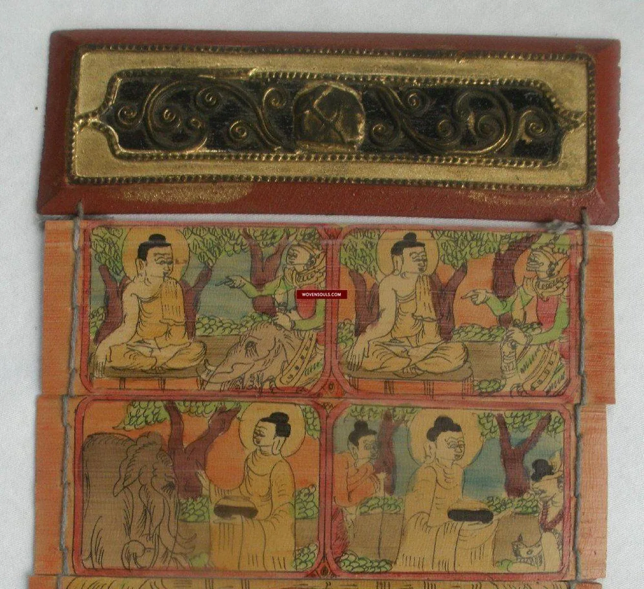 1162 SOLD Vintage Burmese Parabaik Manuscript on Palm Leaf