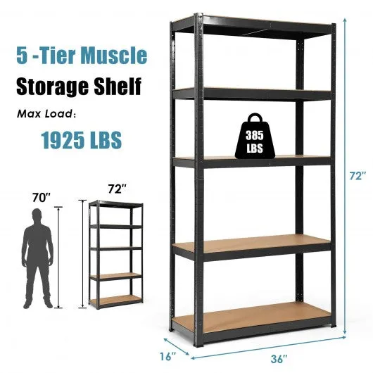 2 Pcs Storage Shelves Garage Shelving Units Tool Utility Shelves-Black