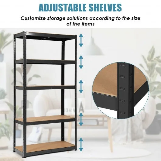 2 Pcs Storage Shelves Garage Shelving Units Tool Utility Shelves-Black