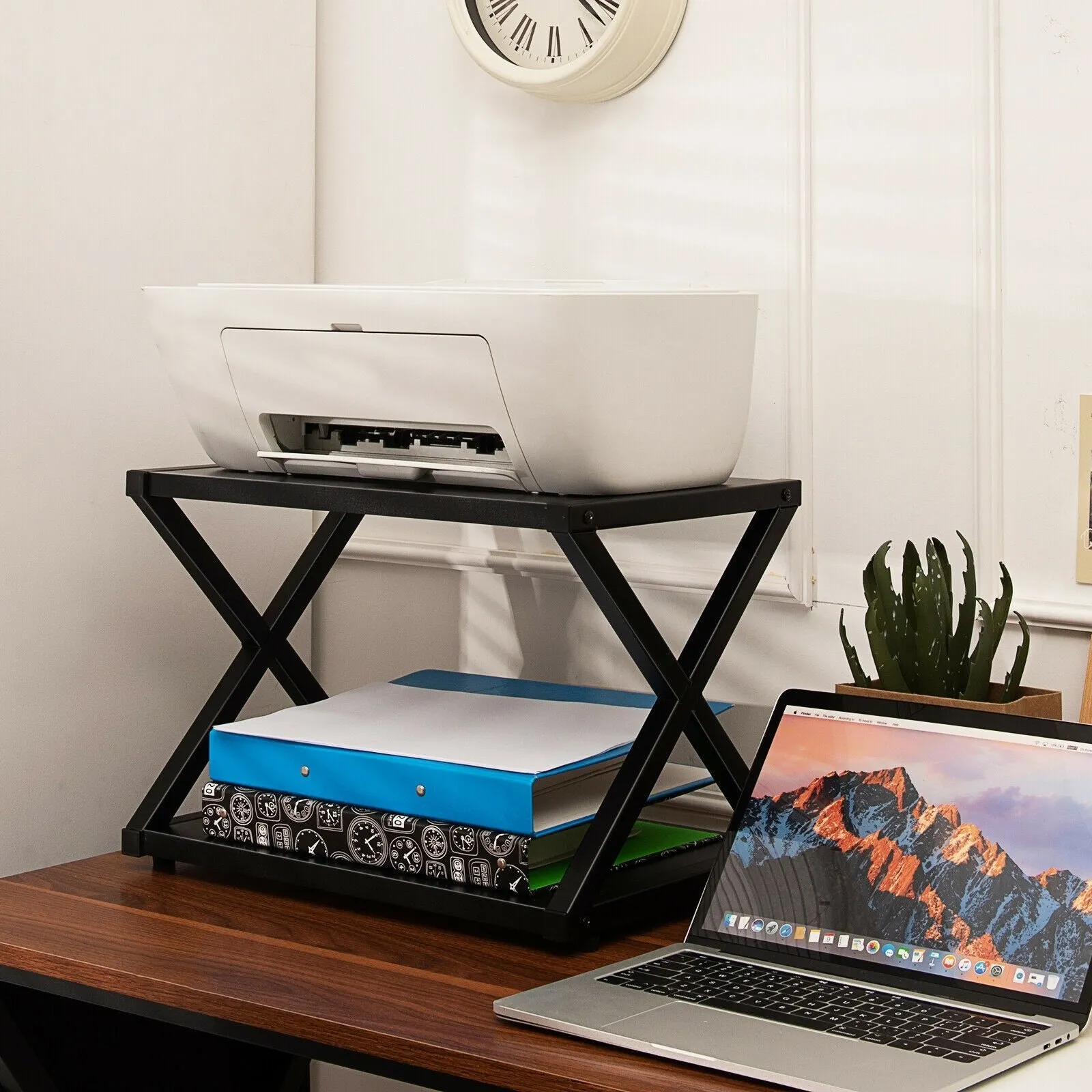 2 Tier Desktop Printer Stand with Anti-Skid Pads - Black