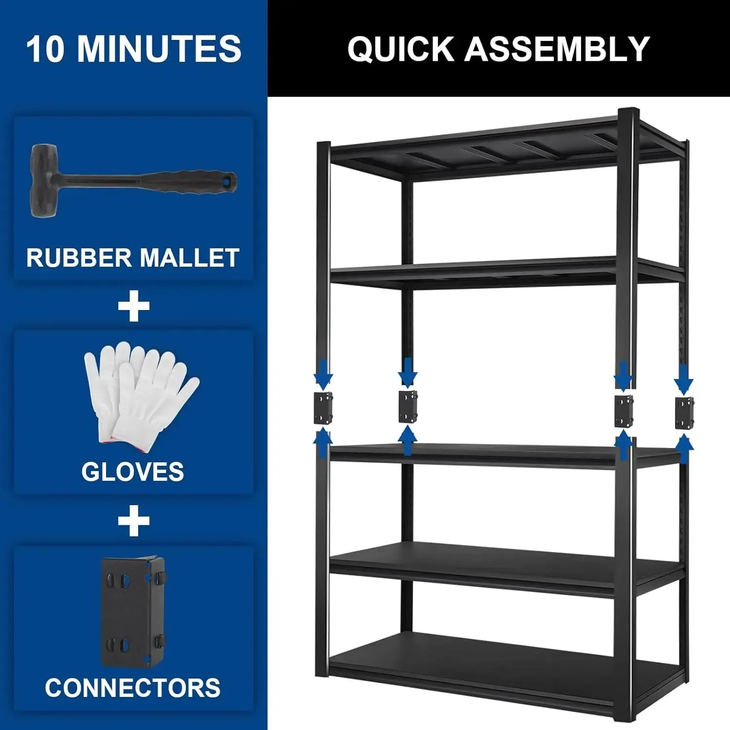 2750LBS 48" W x 24" D x 72" H Garage Shelving, 5-Shelf Industrial Storage Shelves Heavy Duty, Metal Shelving Units with Adjustable Shelf, Steel Utility Shelves, Black