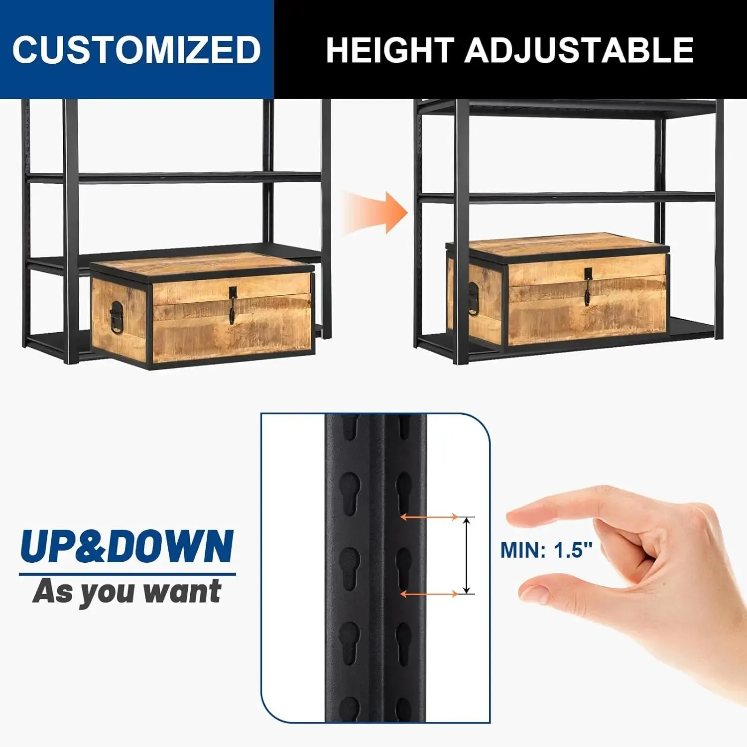 2750LBS 48" W x 24" D x 72" H Garage Shelving, 5-Shelf Industrial Storage Shelves Heavy Duty, Metal Shelving Units with Adjustable Shelf, Steel Utility Shelves, Black