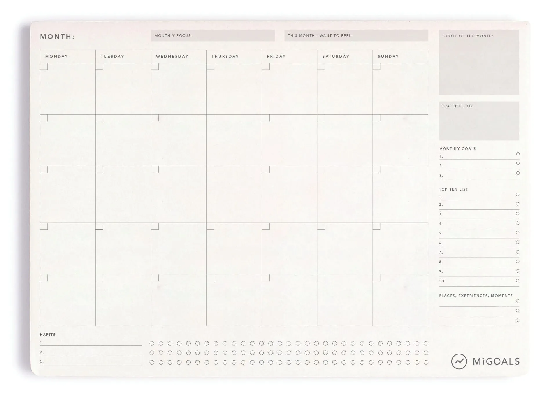 A3 Month-to-view Productivity Pad by MiGoals