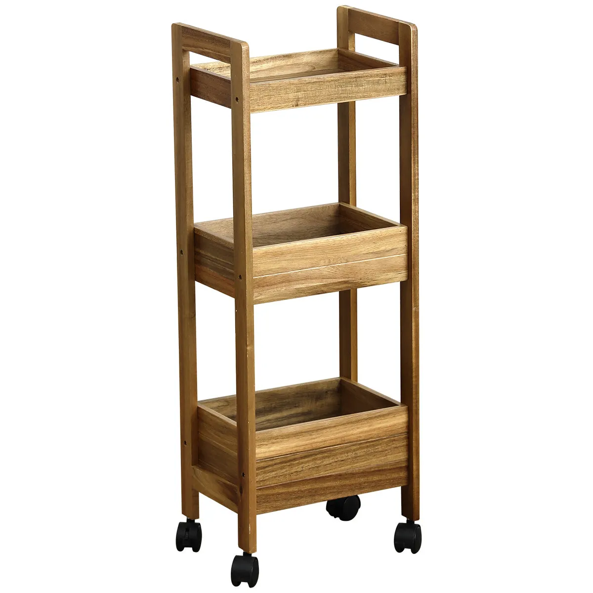 Acacia/MDF Furniture On Wheels With 3 Shelves - Acacia