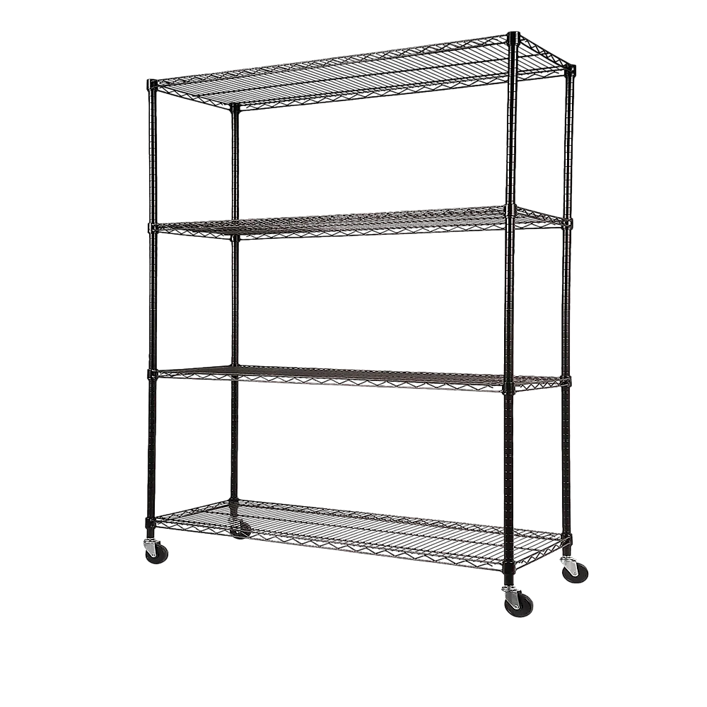 Adjustable Steel Wire Modular Shelf, 4-Tier, Wheels, 1200 x 600 x 1800mm