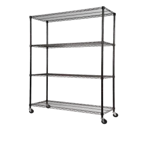 Adjustable Steel Wire Modular Shelf, 4-Tier, Wheels, 1200 x 600 x 1800mm