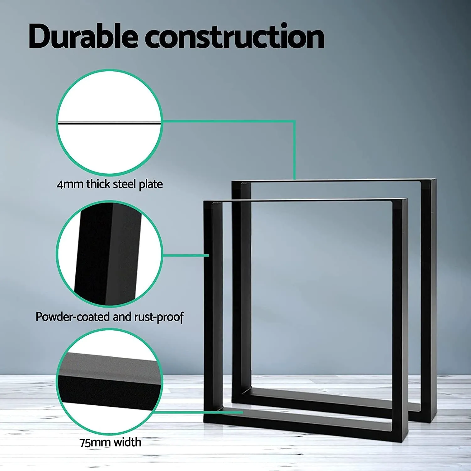 Anti-rust Rectangle Iron Table Legs, Pre-drilled Holes, 2x, EKKIO