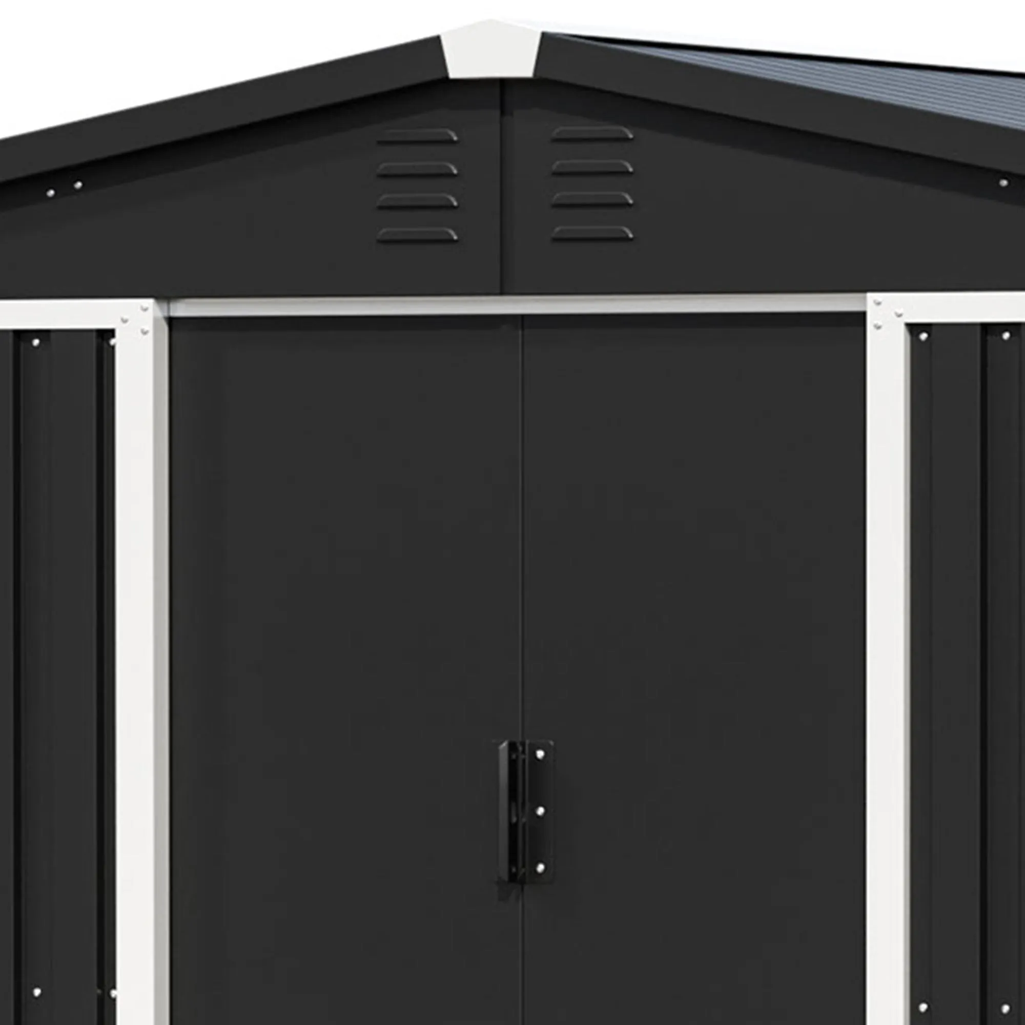 AOBABO Metal 6' x 8' Outdoor Utility Tool Storage Shed with Door and Lock, Black