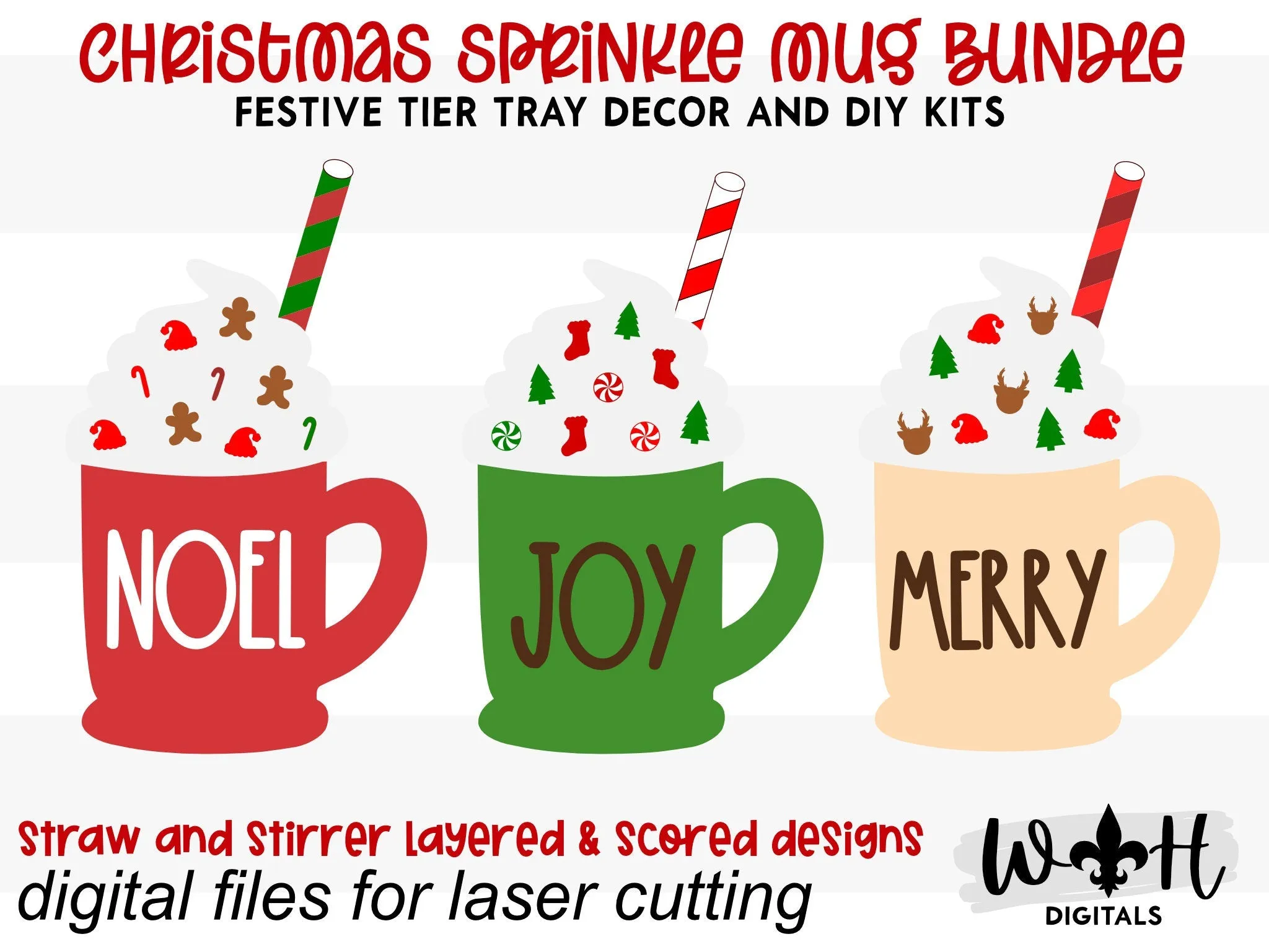 Christmas Sprinkle Mugs Bundle - Seasonal Tiered Tray Decor and DIY Kits - Cut File For Glowforge Lasers - Digital SVG File