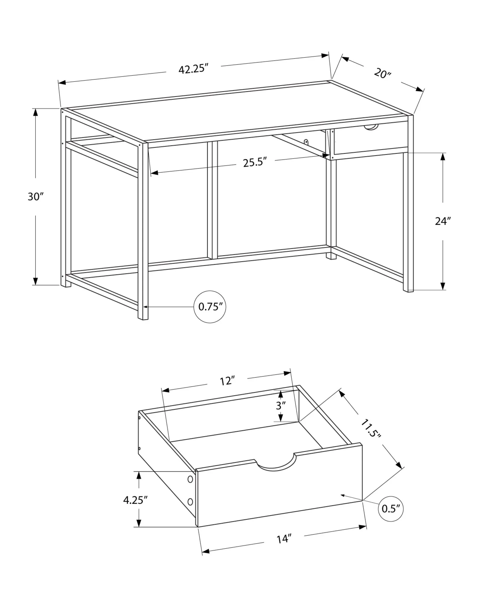 Computer Desk - 42"L / Brown Reclaimed / Black Metal