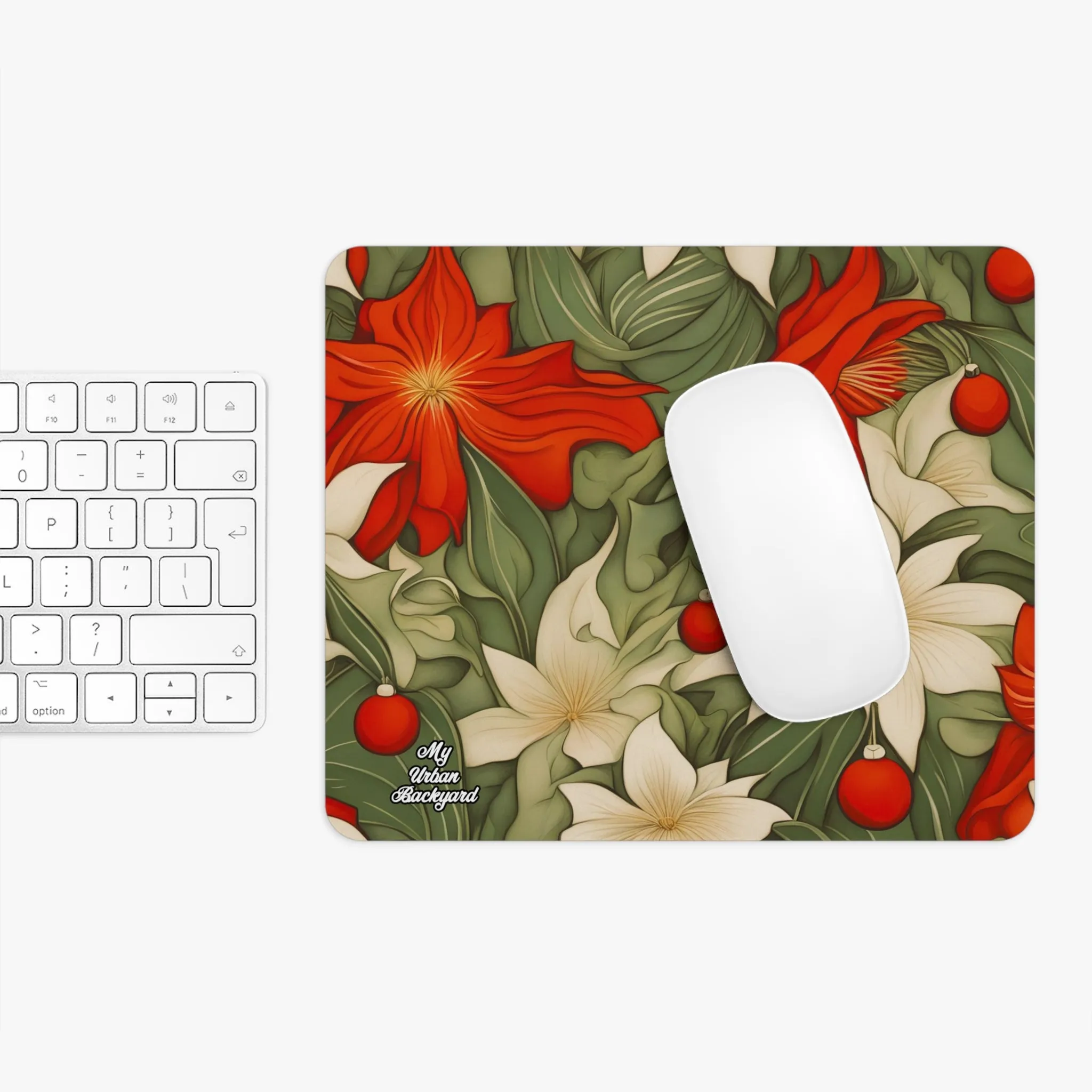 Computer Mouse Pad with Non-slip rubber bottom for Home or Office - Christmas Flowers