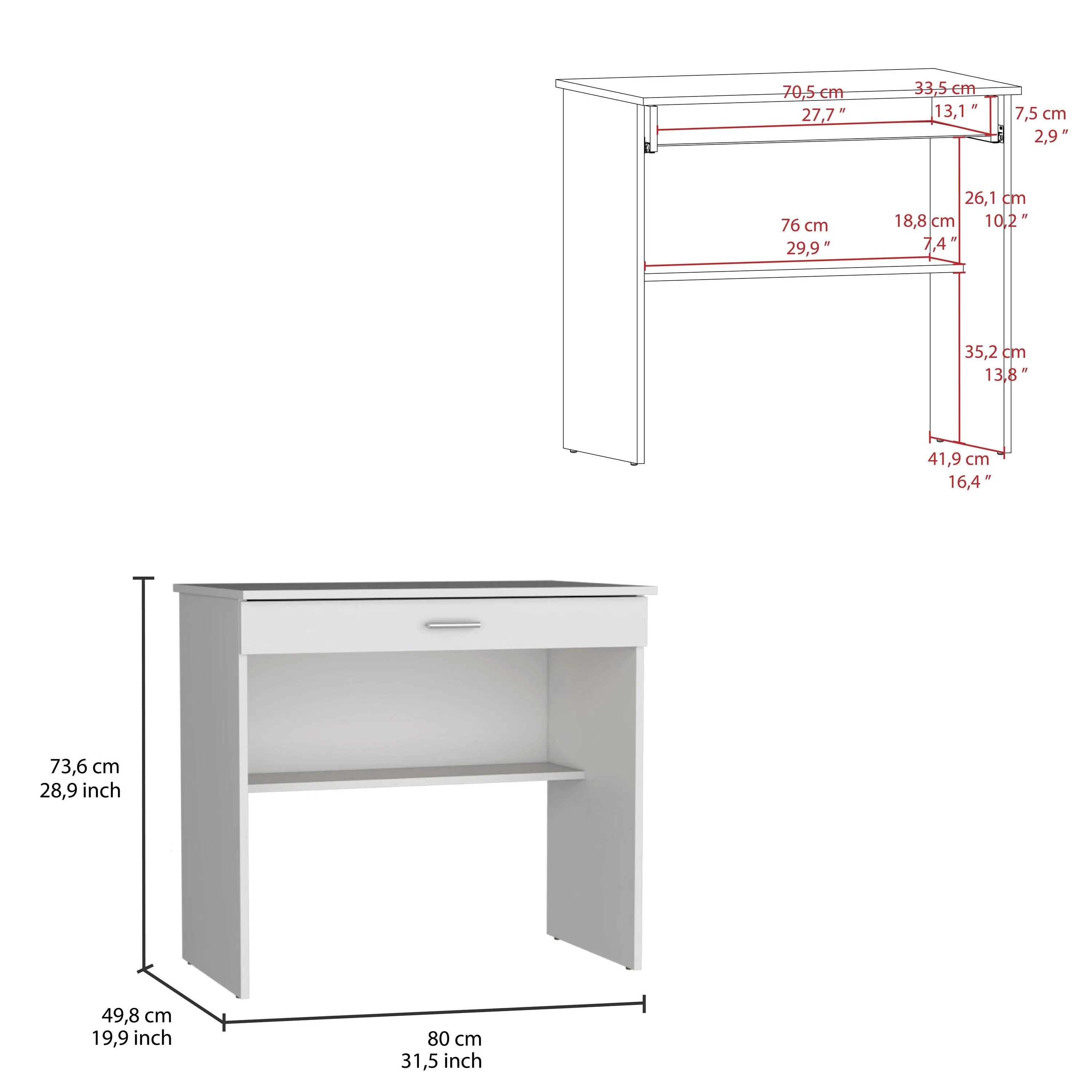 Computer Writing Desk, Compact Workstation with Drawer and Lower Shelf