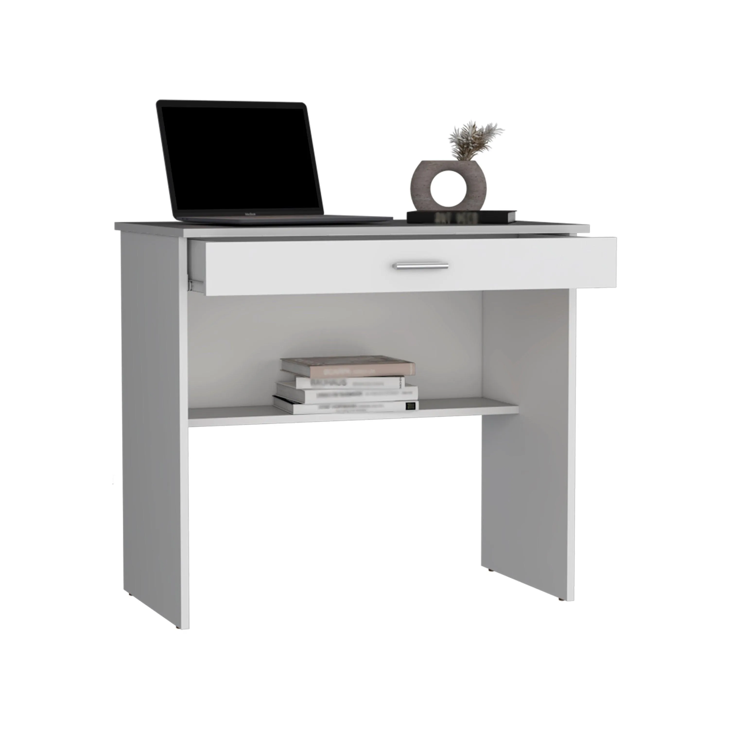 Computer Writing Desk, Compact Workstation with Drawer and Lower Shelf