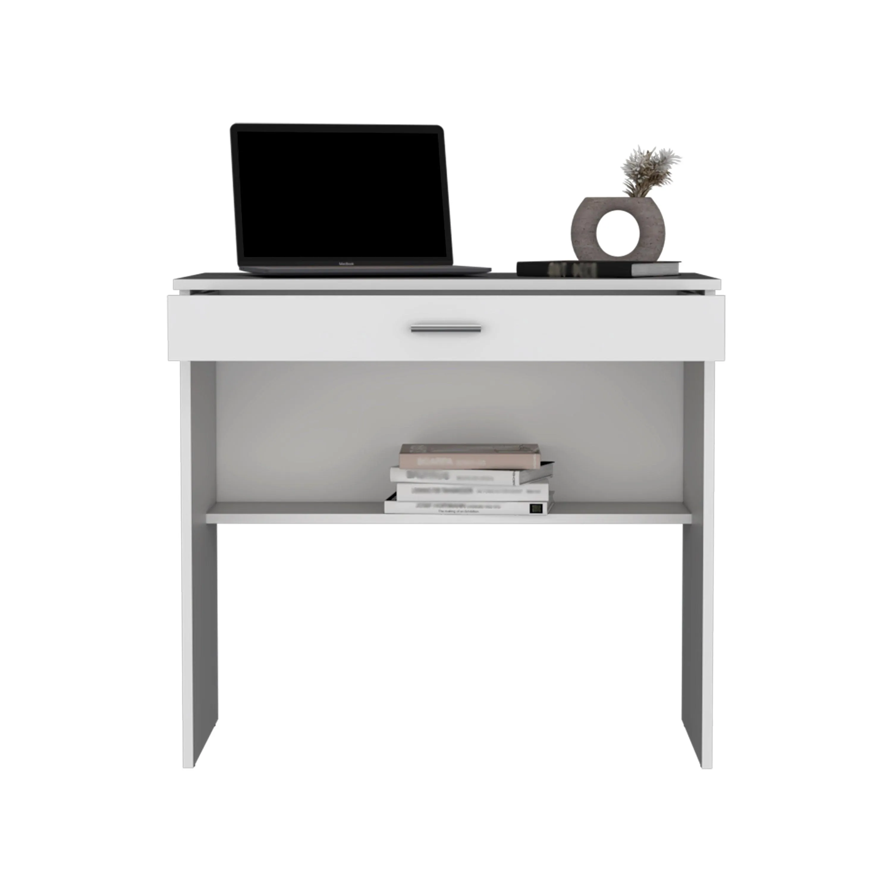 Computer Writing Desk, Compact Workstation with Drawer and Lower Shelf