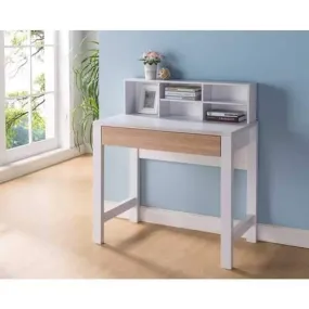 Contemporary Style Desk With Pull Out Drawer, White and Brown