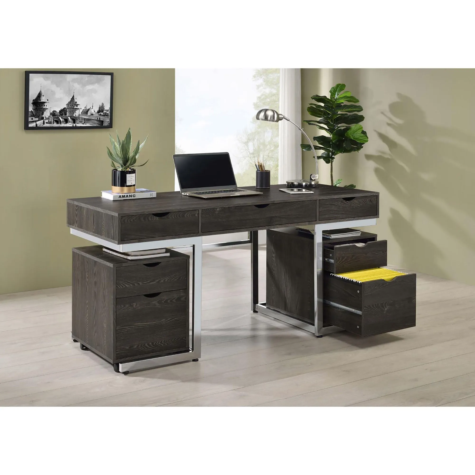 Dark Oak 3-Drawer Writing Desk