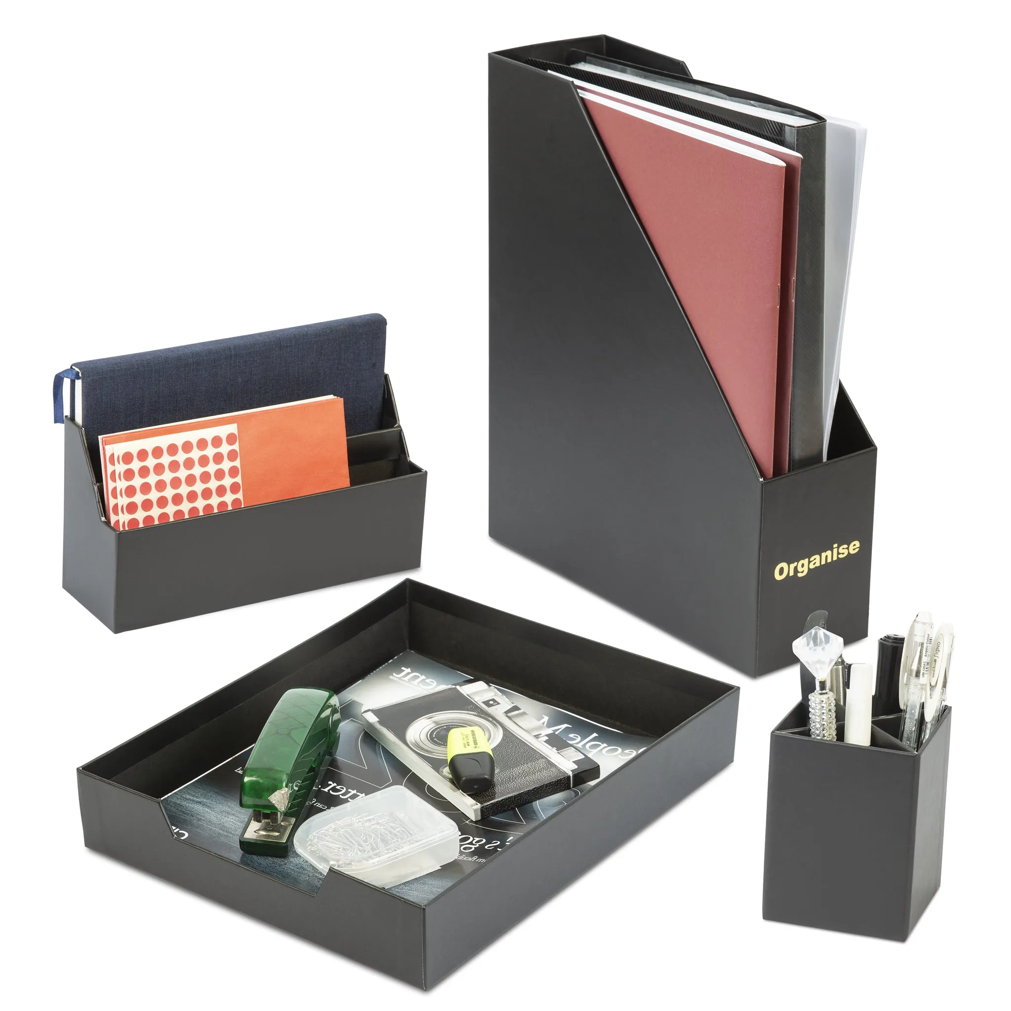 Desk Organiser Set - Black - 4 Pcs