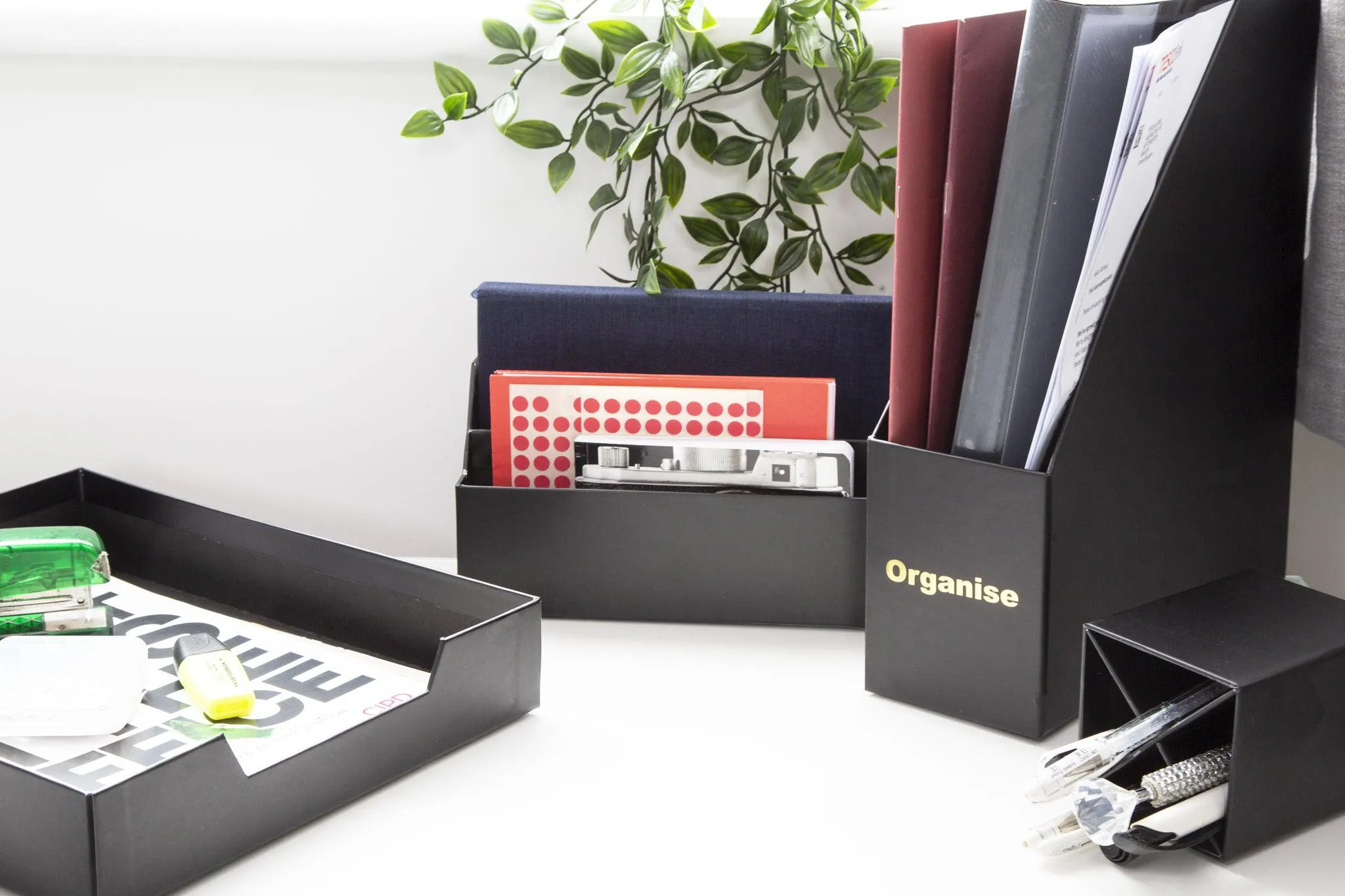 Desk Organiser Set - Black - 4 Pcs