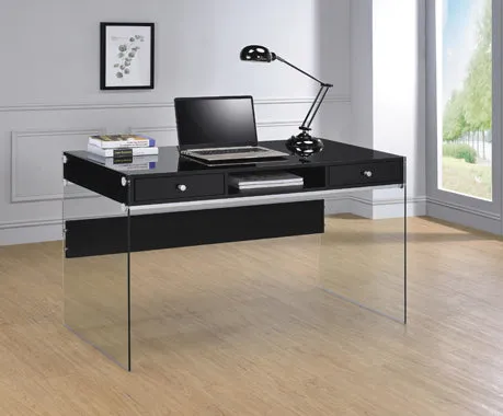 Dobrev 2-drawer Writing Desk Glossy Black and Clear