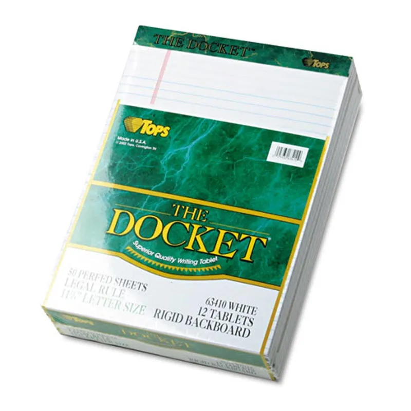 Docket Perforated Pads, Wide Rule, Letter Size, 16# Paper, (12-pack, 50 sheet pads)