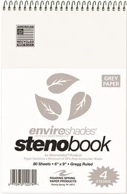 Enviroshades Steno Notebook' Gregg' 6 In. X 9 In.' Gray' 80 Sheets Per Pad' 4 Per Pack