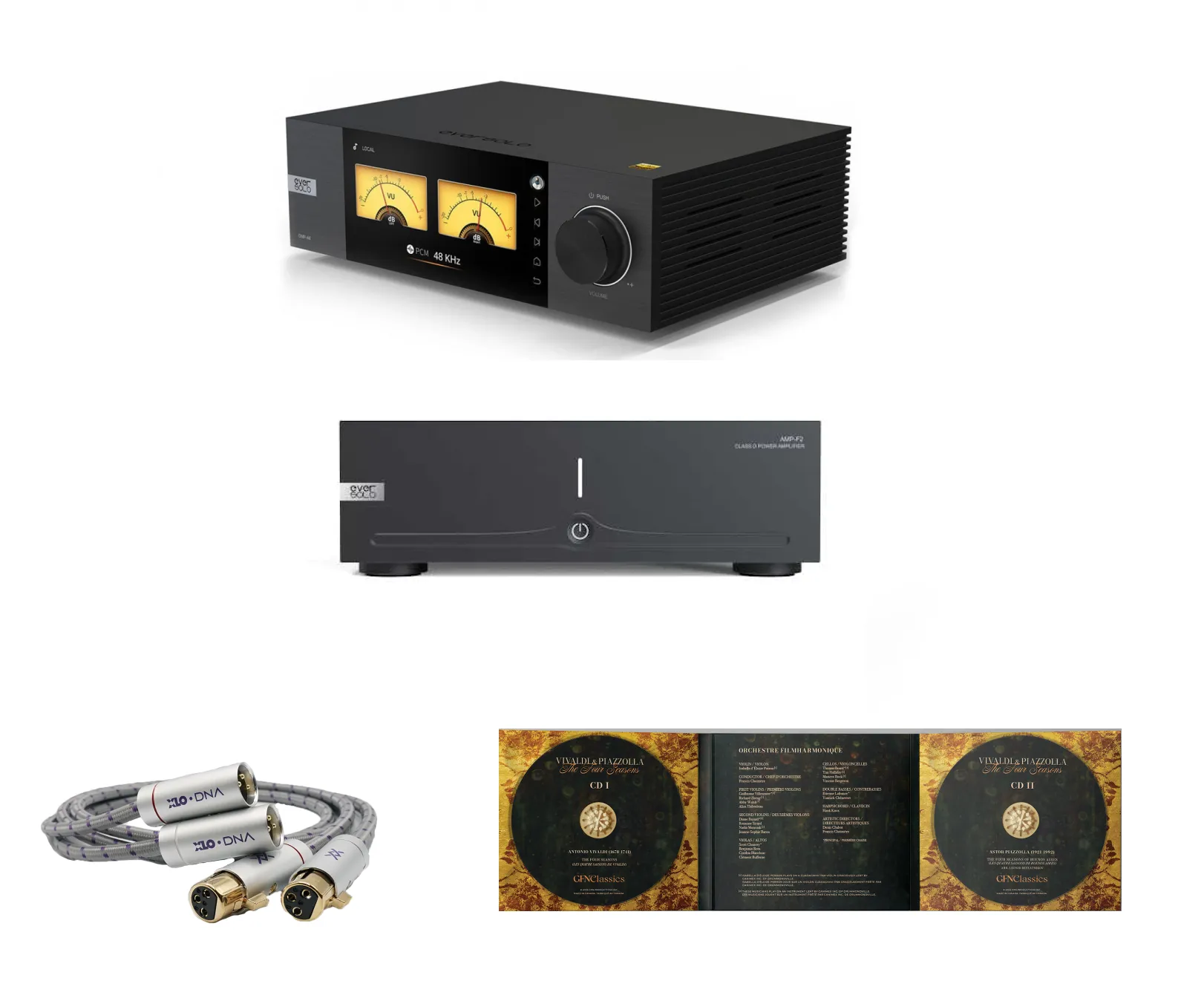 EverSolo DMP-A6 Music Streamer and DAC, AMP-F2 Stereo Power Amplifier and 1 Meter XLR Cable Pair Bundle