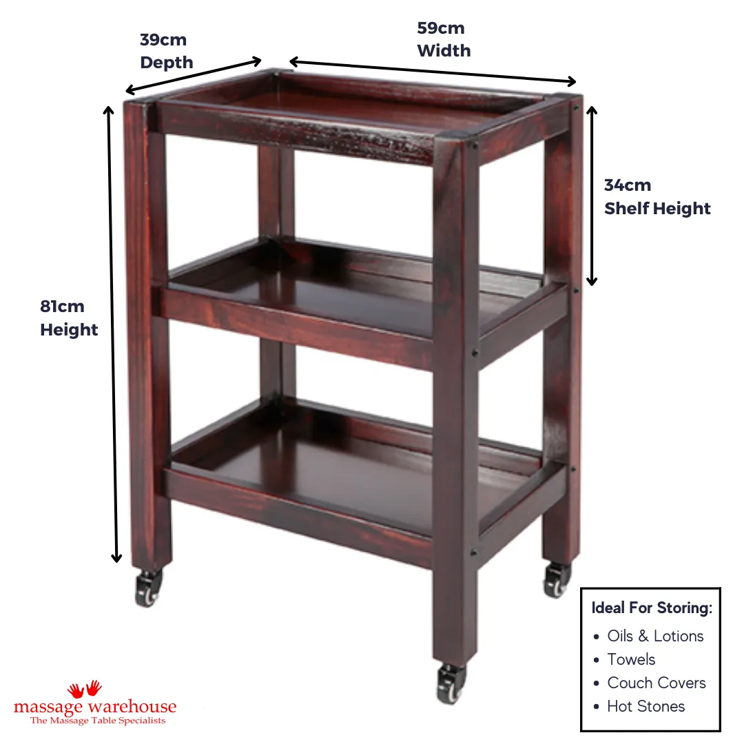 EX-DISPLAY SOLID WOOD 3-SHELF TROLLEY WITH WHEELS