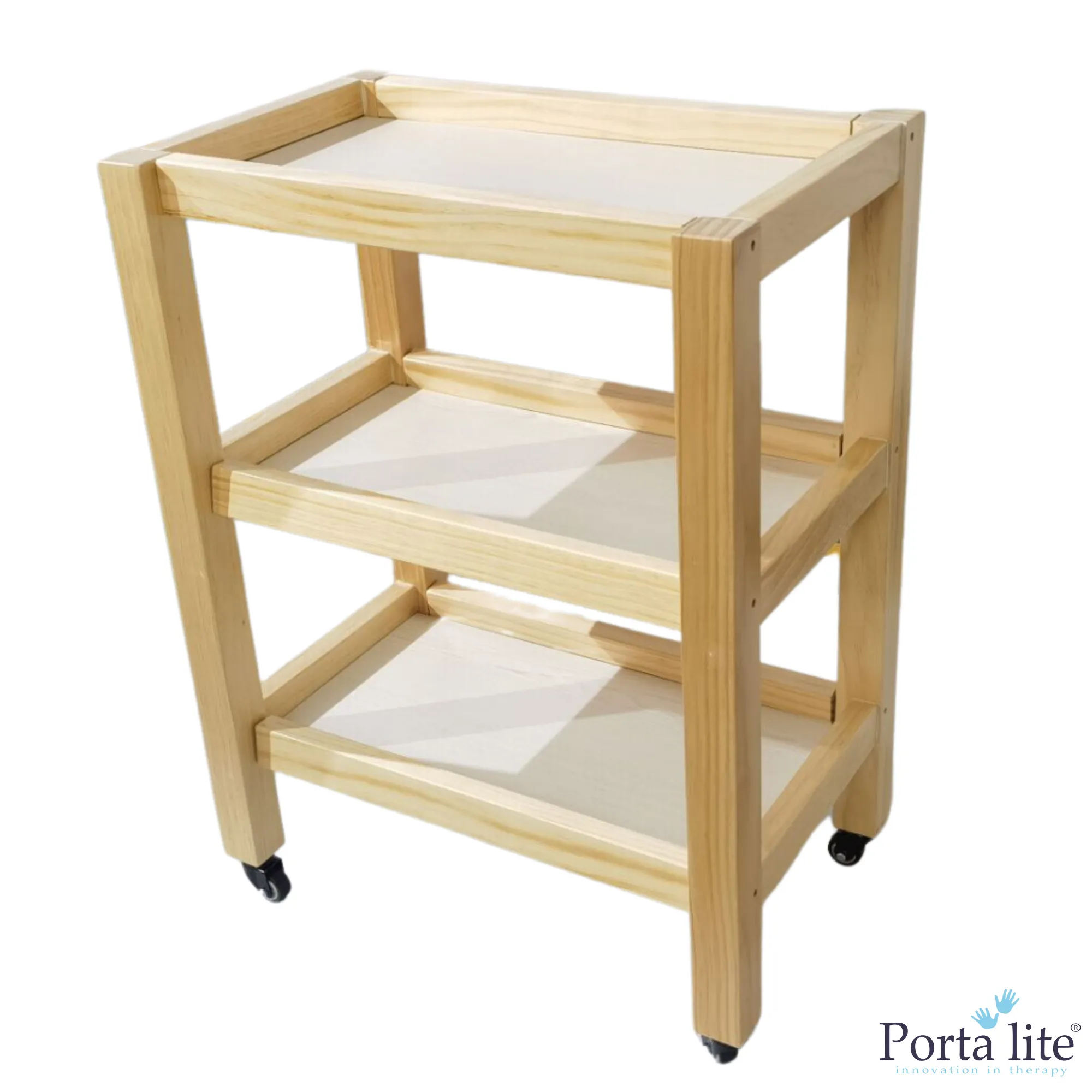 EX-DISPLAY SOLID WOOD 3-SHELF TROLLEY WITH WHEELS