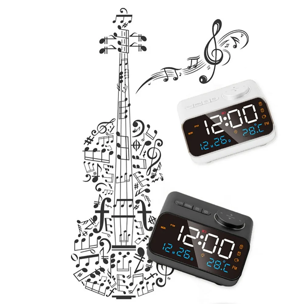 FM Radio LED Alarm Clock with Temperature and Humidity Meter - USB Rechargeable