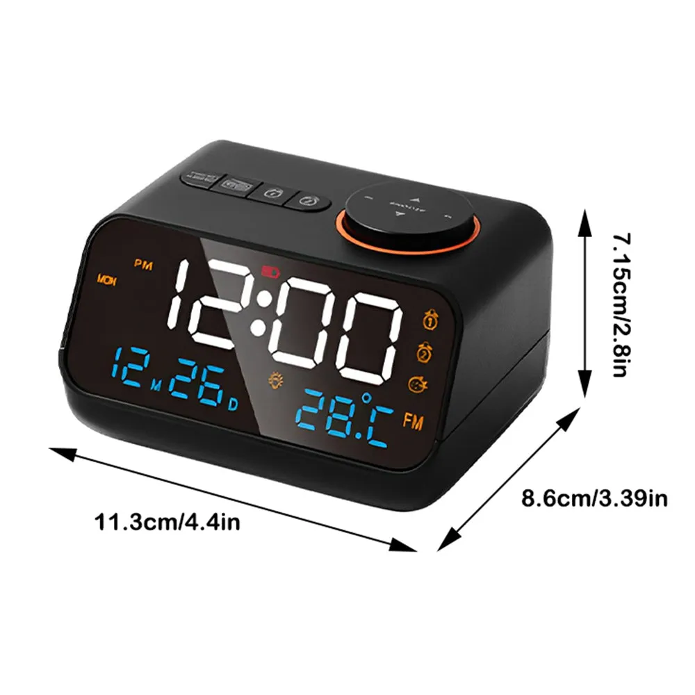 FM Radio LED Alarm Clock with Temperature and Humidity Meter - USB Rechargeable