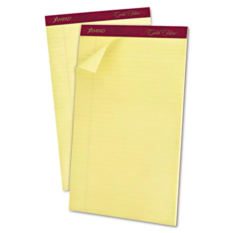 Gold Fiber Watermarked Writing Pads, Wide Rule, Legal , 16# Paper, Canary (12-pack, 50 sheet pads)