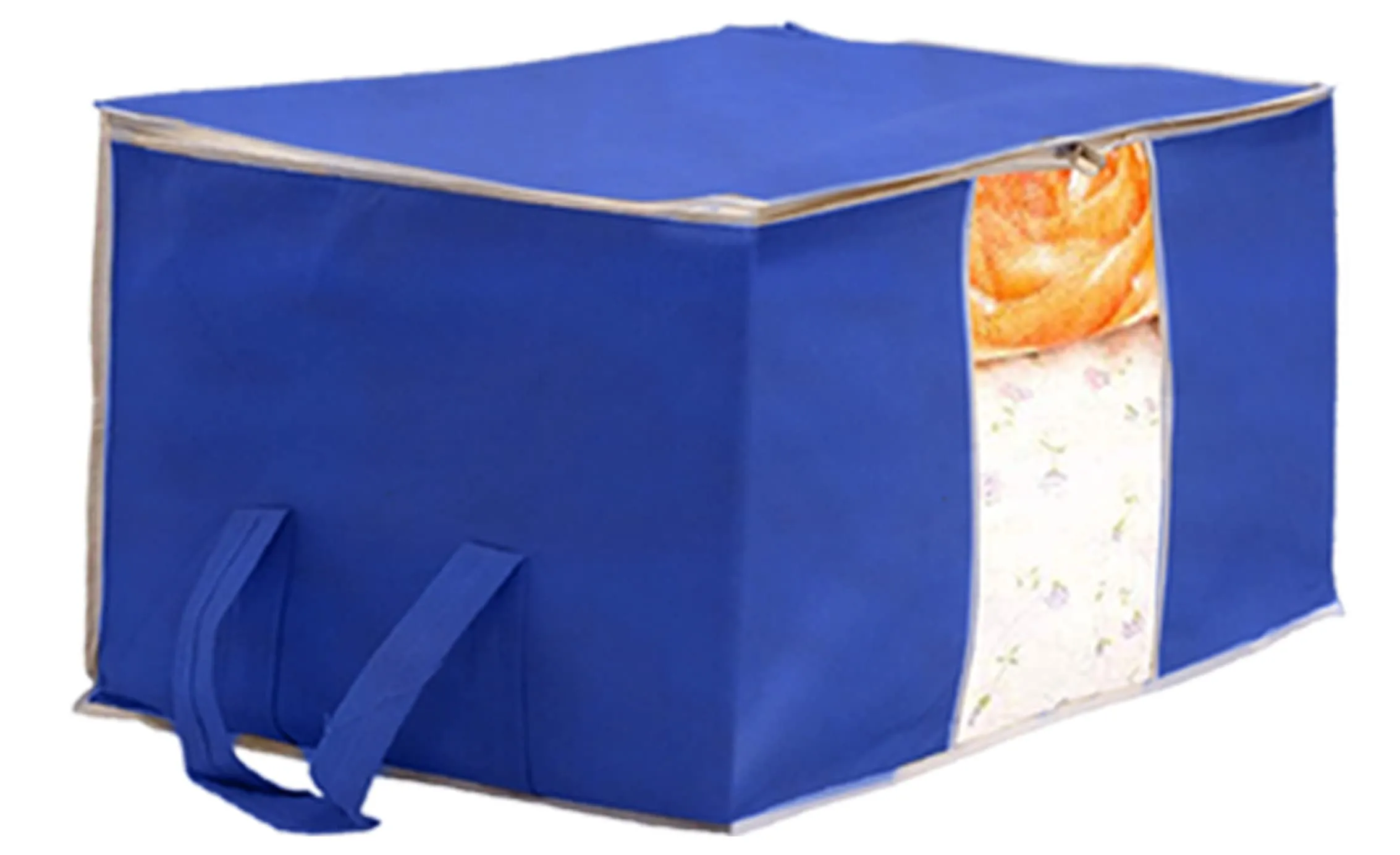 Heart Home Non Woven Underbed Storage Bag With Transparent Window- Pack of 2 (Blue)-HS43HEARTH26720