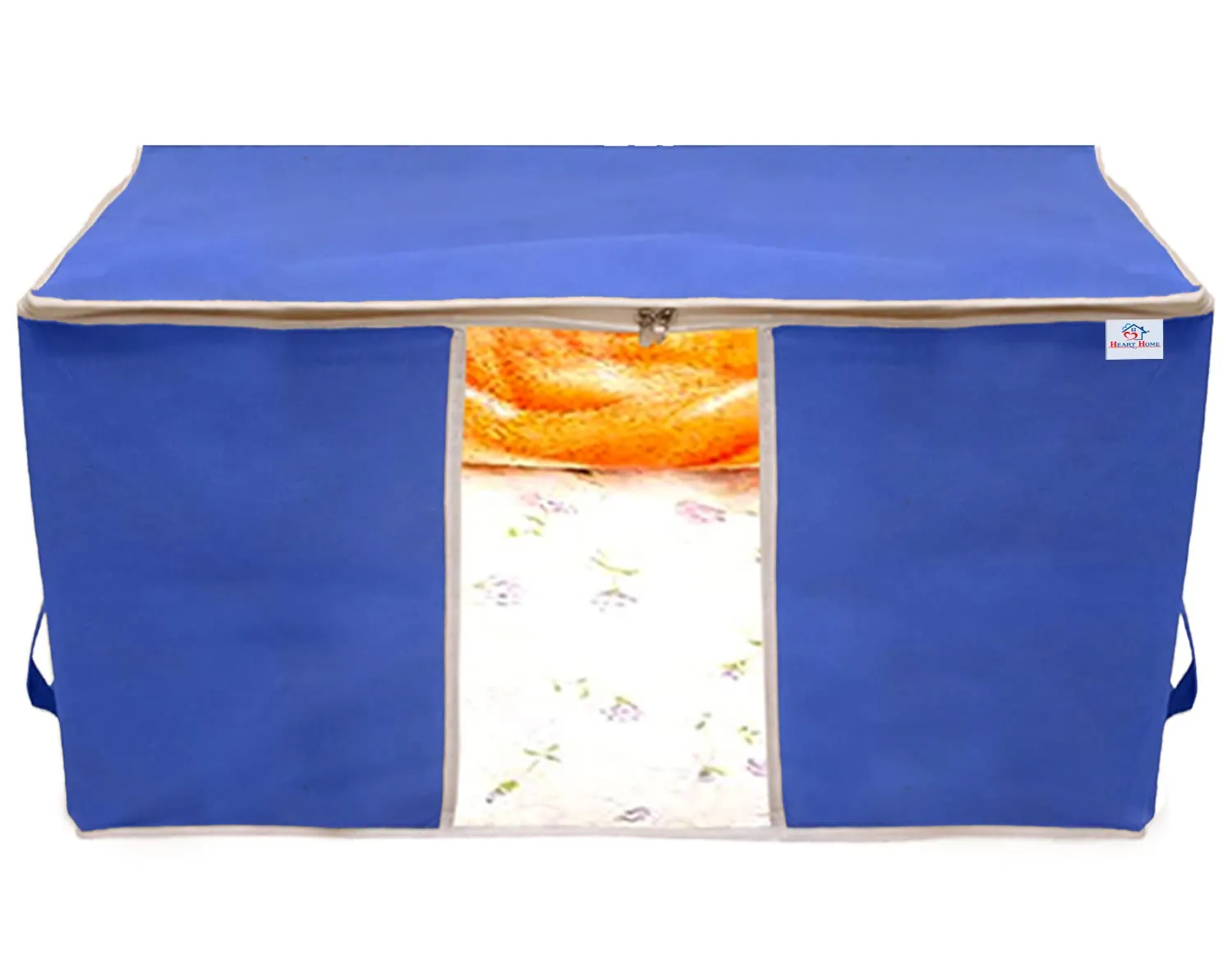 Heart Home Non Woven Underbed Storage Bag With Transparent Window- Pack of 2 (Blue)-HS43HEARTH26720