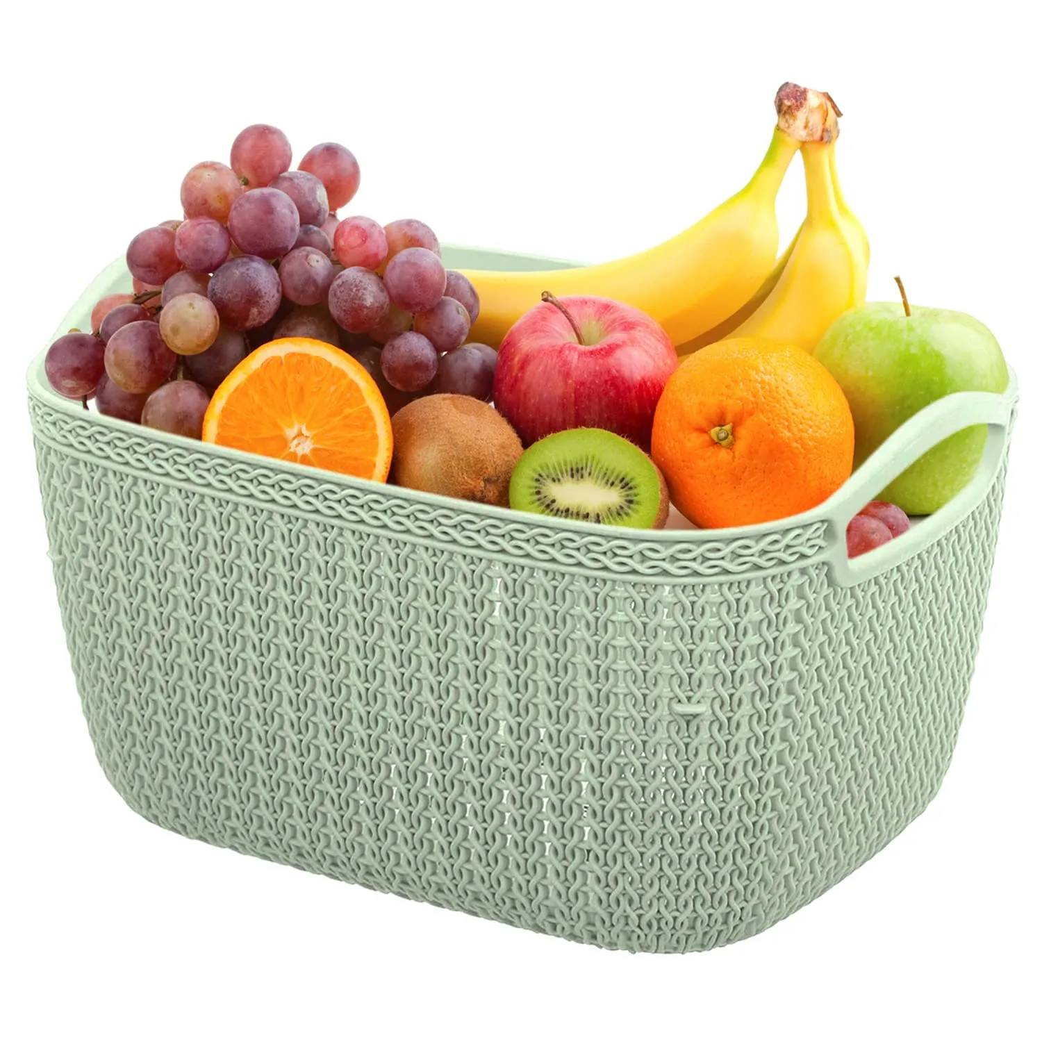 Heart Home Q-5 Designer Plastic Storage Basket For Store Fruits, Vegetables, Magazines, Cosmetics, Stationary Pack of 3 (Green)-50HH01626