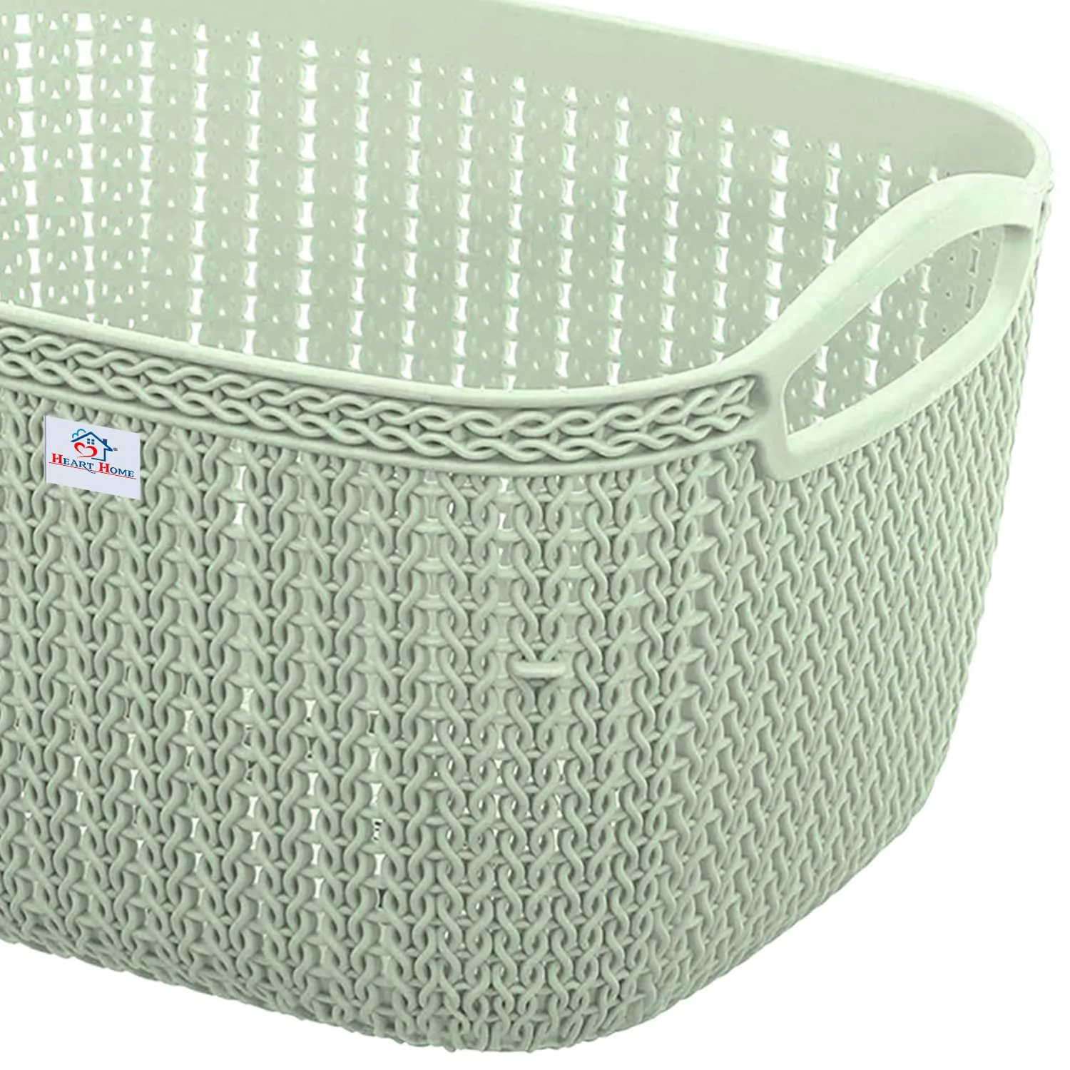 Heart Home Q-5 Designer Plastic Storage Basket For Store Fruits, Vegetables, Magazines, Cosmetics, Stationary Pack of 3 (Green)-50HH01626