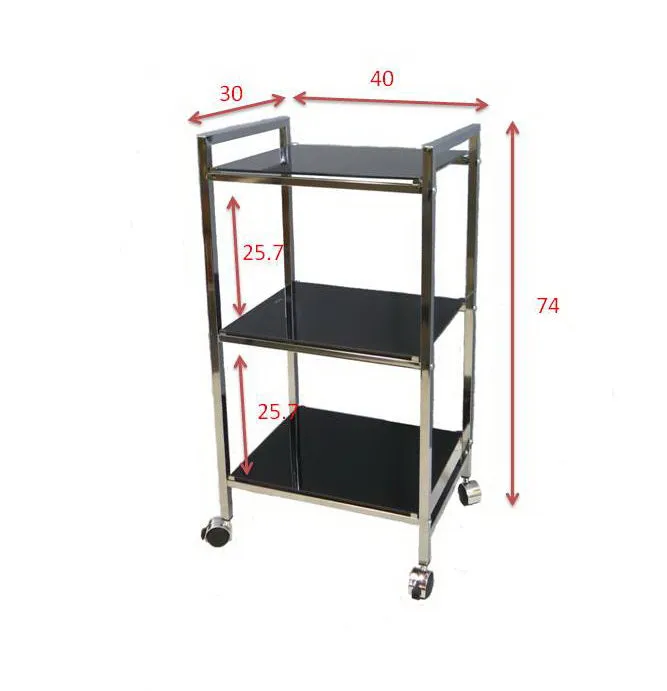 Indigo Rectangular Glass Serving Cart and Display Shelving Unit for Bathroom, Kitchen, Home and Office-Chrome/Black