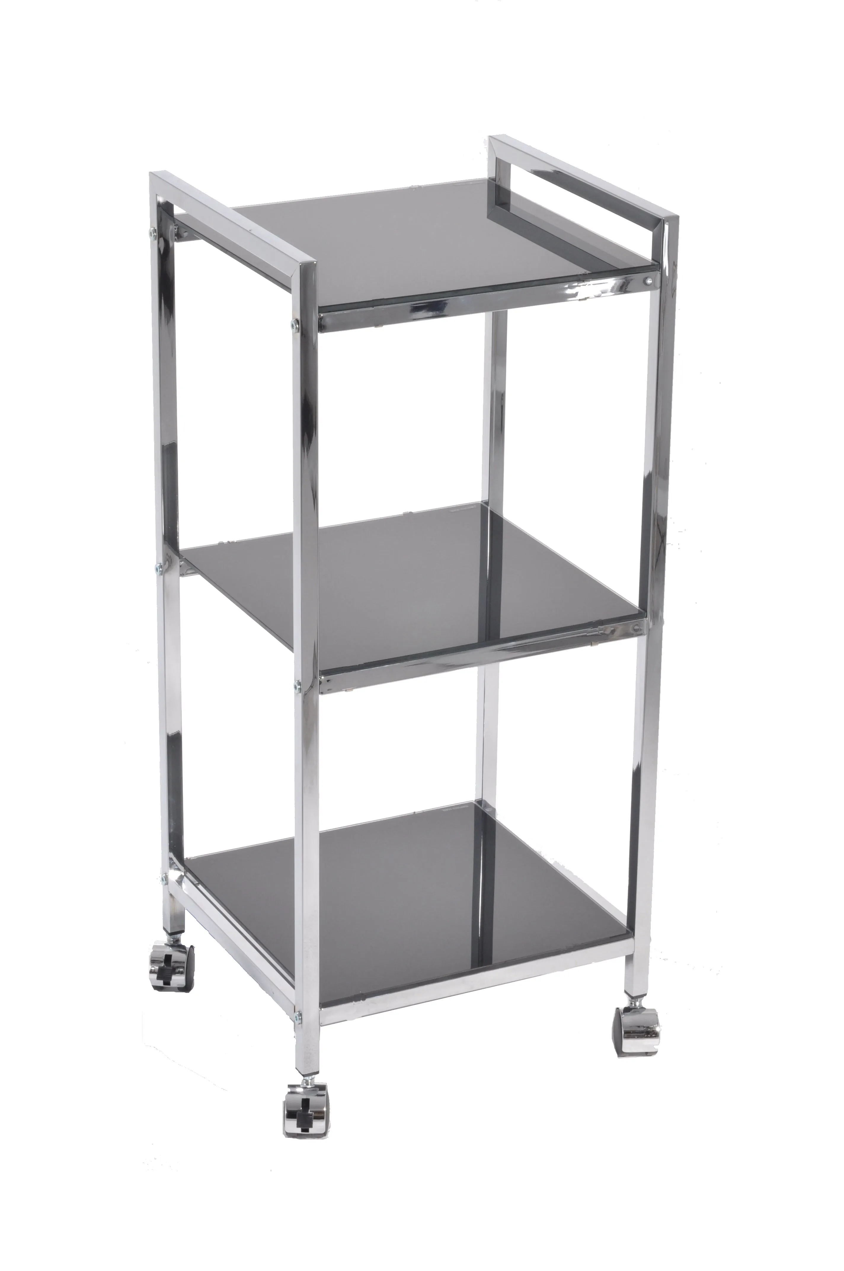 Indigo Rectangular Glass Serving Cart and Display Shelving Unit for Bathroom, Kitchen, Home and Office-Chrome/Black