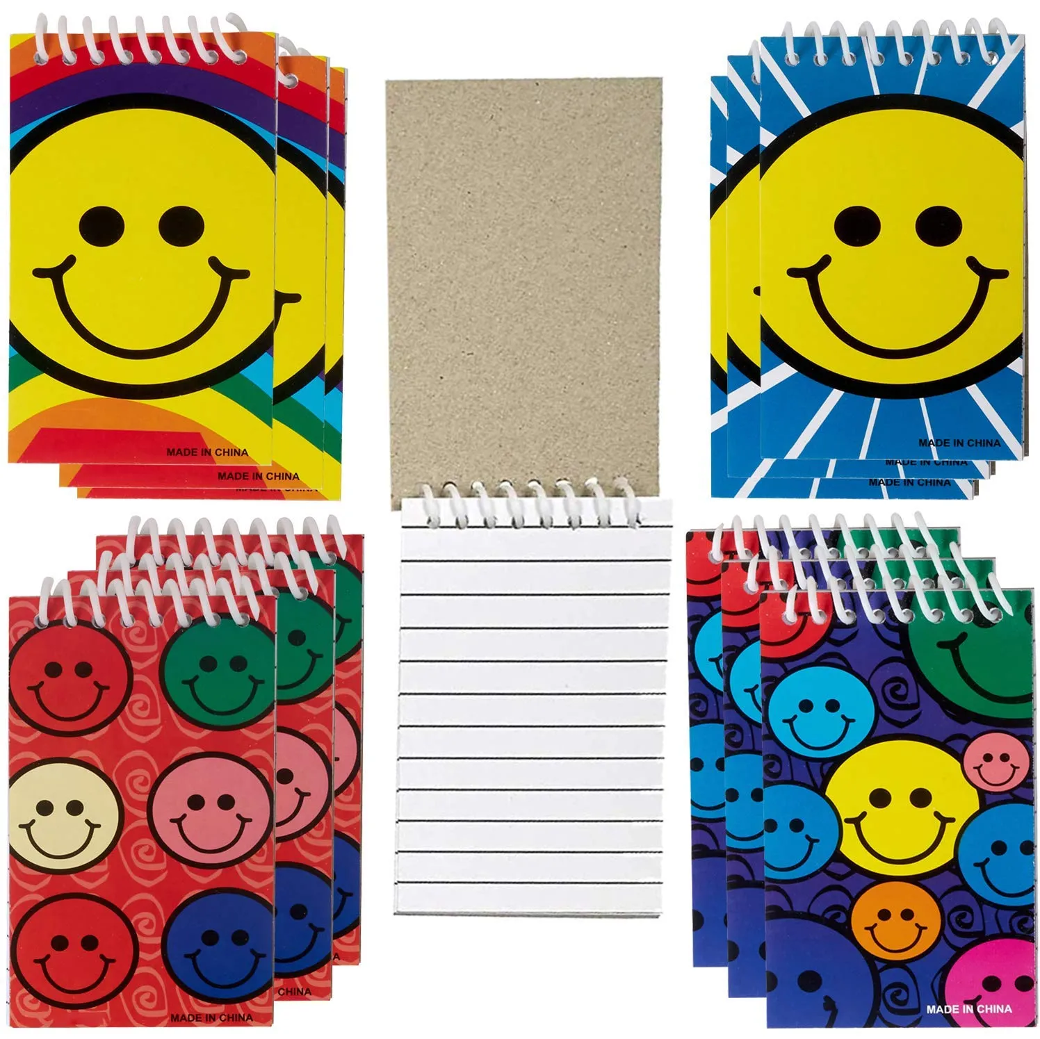 Kicko Spiral Smile Notebook - Pack of 12-20 Page Cute Emoticon Notebook - Emoji Notebook