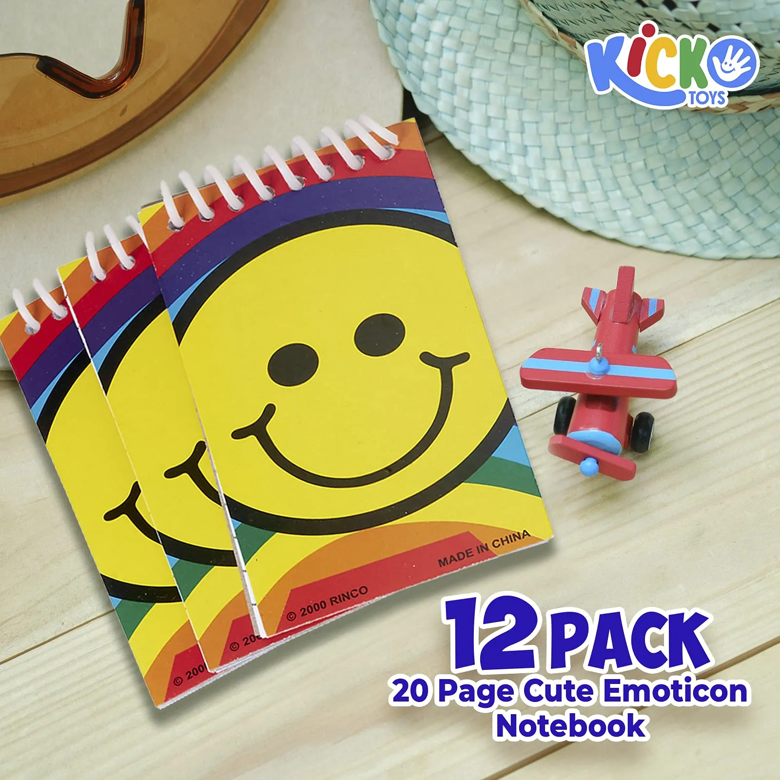 Kicko Spiral Smile Notebook - Pack of 12-20 Page Cute Emoticon Notebook - Emoji Notebook