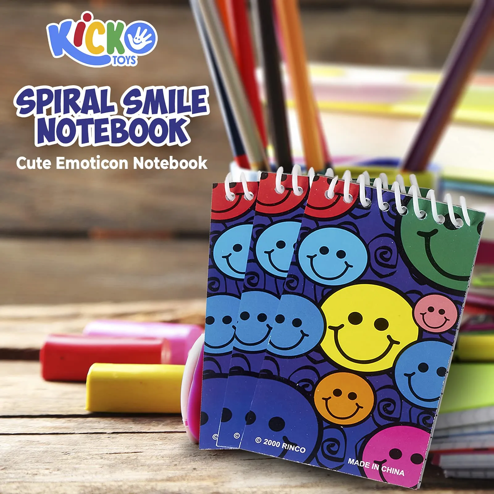 Kicko Spiral Smile Notebook - Pack of 12-20 Page Cute Emoticon Notebook - Emoji Notebook