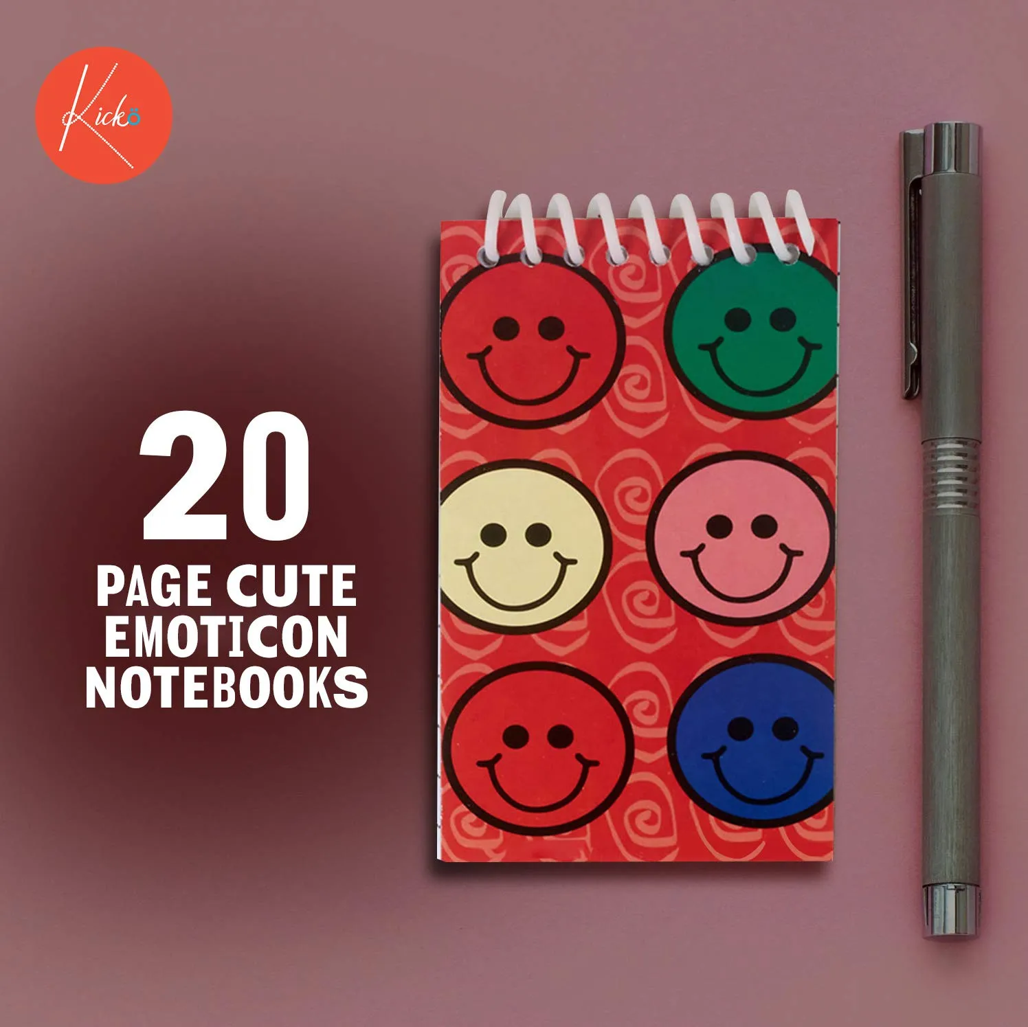 Kicko Spiral Smile Notebook - Pack of 24-20 Page Cute Emoticon Notebook - Emoji Notebook