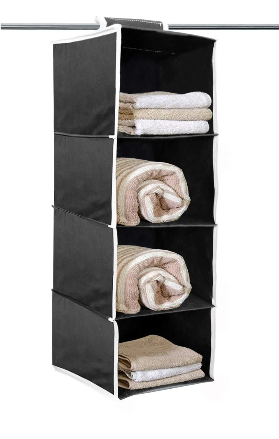 Kuber Industries Non Woven Hanging 4 Shelves Foldable Wardrobe/Closet Cloth Organizer (Black)-KUBMART15328