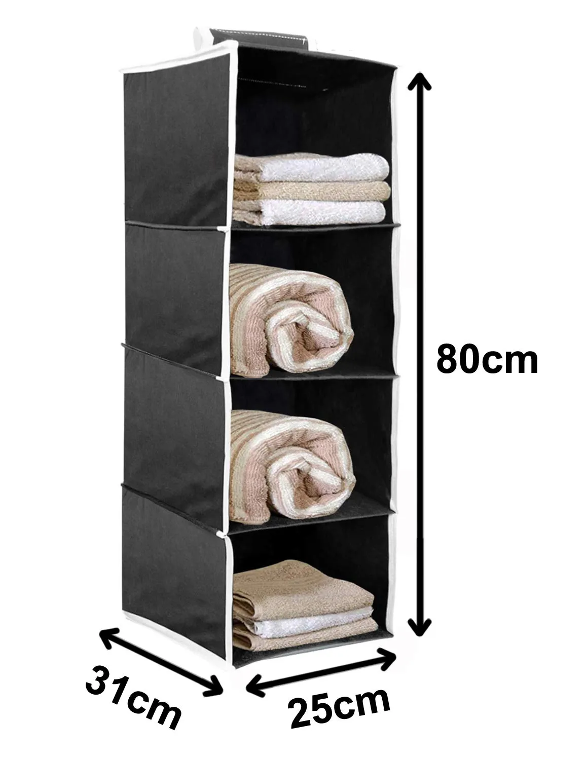 Kuber Industries Non Woven Hanging 4 Shelves Foldable Wardrobe/Closet Cloth Organizer (Black)-KUBMART15328