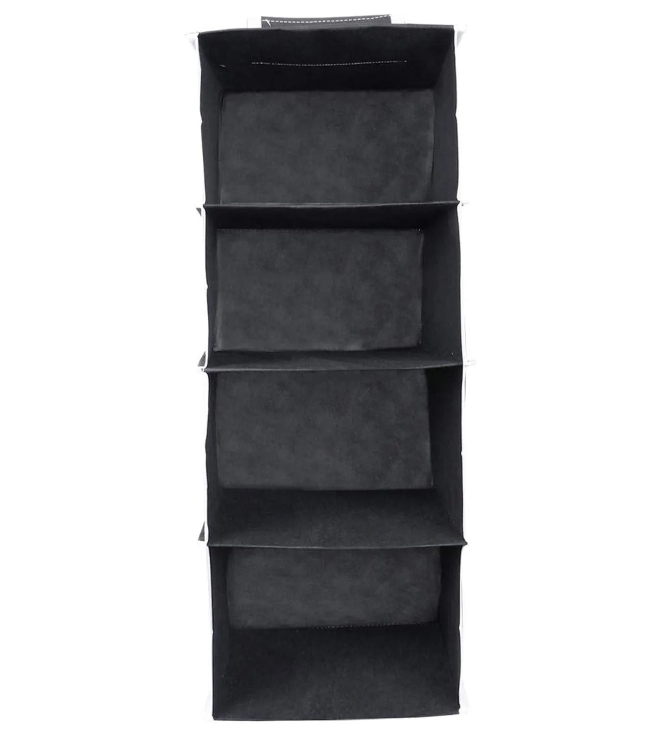 Kuber Industries Non Woven Hanging 4 Shelves Foldable Wardrobe/Closet Cloth Organizer (Black)-KUBMART15328