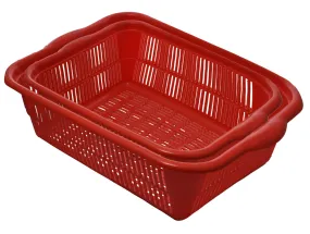 Kuber Industries Plastic 2 Pieces Kitchen Small & Medium Size Vegetables and Fruits Washing Basket Dish Rack Multipurpose Organizers (Red)-KUBERMART813